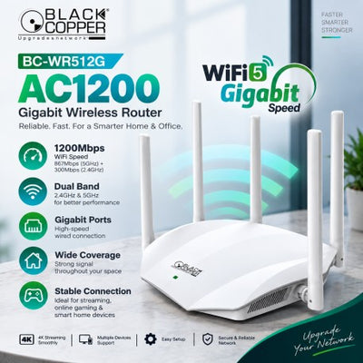 BlackCopper BC-WR512G WiFi 5 AC1200 gigabit dual band wireless router with 4 antennas